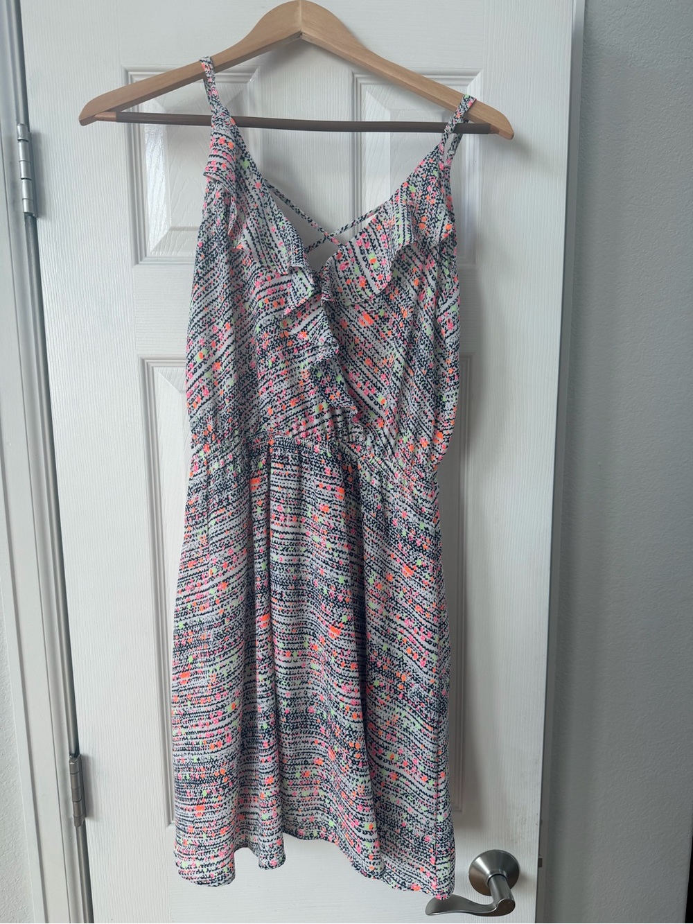 Lush Women Sleeveless V-Neck Ruffle Front Criss-Cross Back Straps Dress
